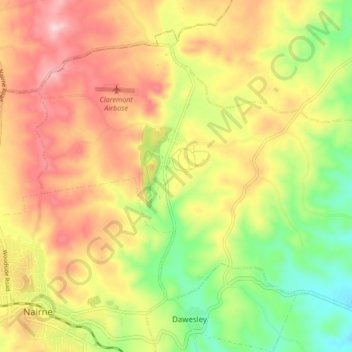 Mapa topográfico Brukunga, altitude, relevo