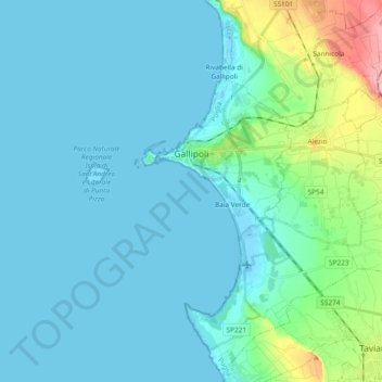 Mapa topográfico Gallipoli, altitude, relevo