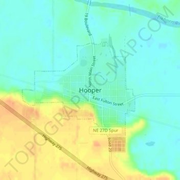 Mapa topográfico Hooper, altitude, relevo