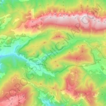 Mapa topográfico Josa i Tuixén, altitude, relevo