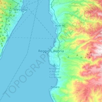 Mapa topográfico Régio da Calábria, altitude, relevo
