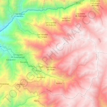 Mapa topográfico Atavillos Bajo, altitude, relevo