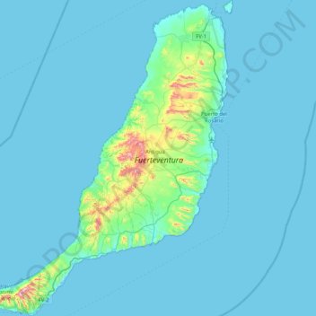 Mapa topográfico Fuerteventura, altitude, relevo