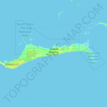 Mapa topográfico Grand Bahama, altitude, relevo