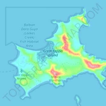 Mapa topográfico Great Keppel Island, altitude, relevo