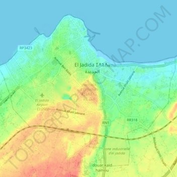 Mapa topográfico El Jadida ⵍⵊⴰⴷⵉⴷⴰ الجديدة, altitude, relevo
