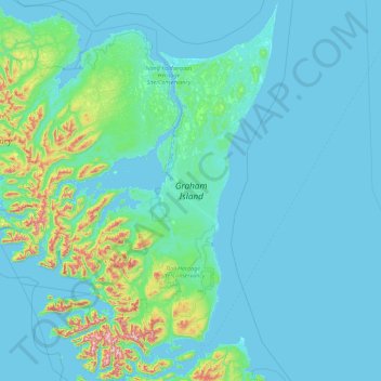 Mapa topográfico Graham Island, altitude, relevo