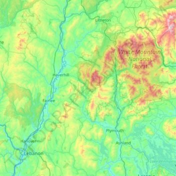 Mapa topográfico Grafton County, altitude, relevo