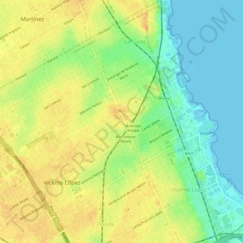 Mapa topográfico Olivos, altitude, relevo