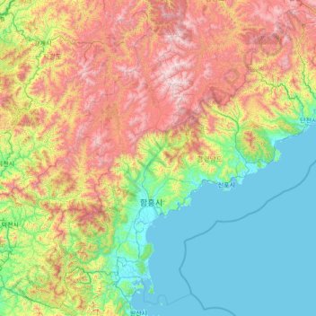 Mapa topográfico Hamgyong Sul, altitude, relevo