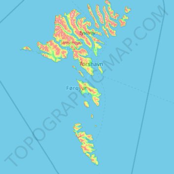 Mapa topográfico Ilhas Feroe, altitude, relevo