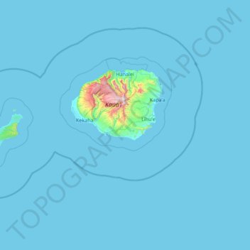 Mapa topográfico Kauaʻi County, altitude, relevo