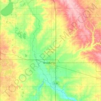 Mapa topográfico Brookings County, altitude, relevo