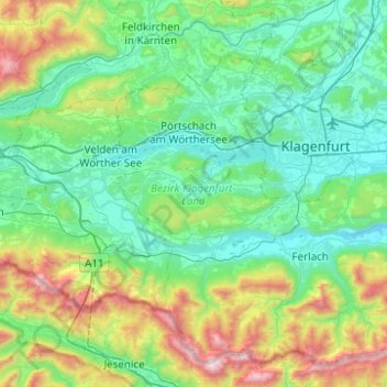 Mapa topográfico Klagenfurt-Land, altitude, relevo