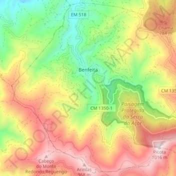 Mapa topográfico Benfeita, altitude, relevo