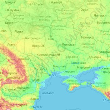 Mapa topográfico Ucrânia, altitude, relevo