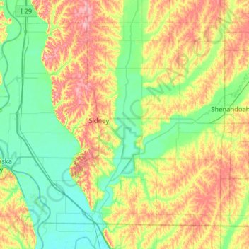 Mapa topográfico Fremont County, altitude, relevo
