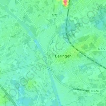 Mapa topográfico Beringen, altitude, relevo