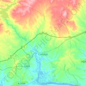 Mapa topográfico Cartaya, altitude, relevo