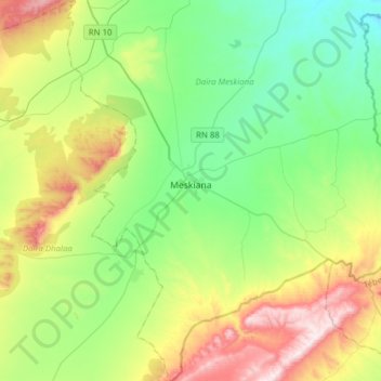 Mapa topográfico Meskiana, altitude, relevo
