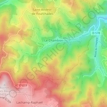 Mapa topográfico Le Chambon, altitude, relevo
