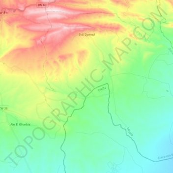 Mapa topográfico Sidi Damed, altitude, relevo