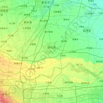 Mapa topográfico Yuanyang County, altitude, relevo