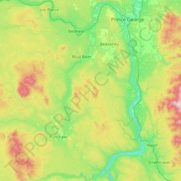 Mapa topográfico Area C (Chilako River/Nechako), altitude, relevo