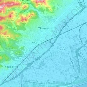 Mapa topográfico Viladecans, altitude, relevo
