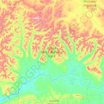 Mapa topográfico Kobuk Valley National Park, altitude, relevo