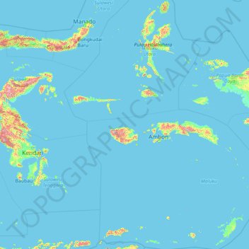 Mapa topográfico Kepulauan Maluku, altitude, relevo