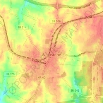 Mapa topográfico Blackstone, altitude, relevo