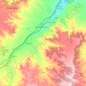 Mapa topográfico María de Huerva, altitude, relevo