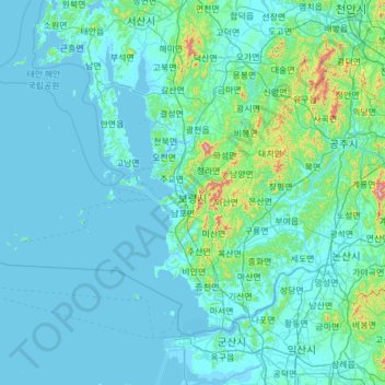 Mapa topográfico Boryeong-si, altitude, relevo