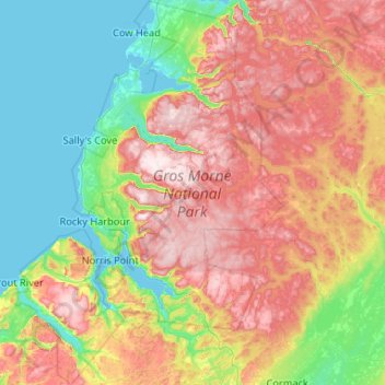 Mapa topográfico Gros Morne National Park, altitude, relevo