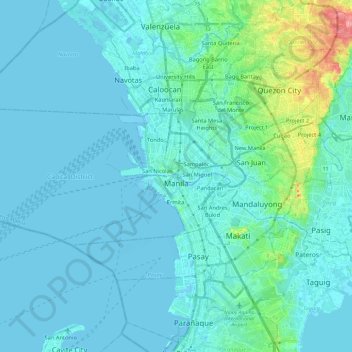 Mapa topográfico Manila, altitude, relevo