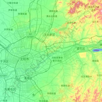 Mapa topográfico Hunnan District, altitude, relevo