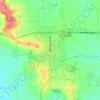 Mapa topográfico Stockton, altitude, relevo