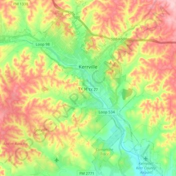 Mapa topográfico Kerrville, altitude, relevo