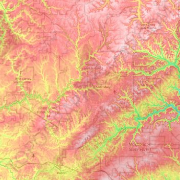 Mapa topográfico Elk County, altitude, relevo