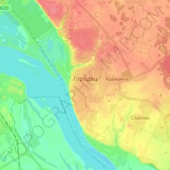 Mapa topográfico Городец, altitude, relevo