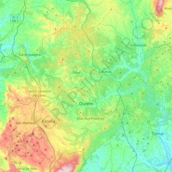 Mapa topográfico Ourém, altitude, relevo