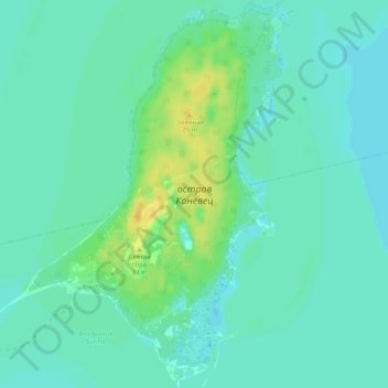 Mapa topográfico остров Коневец, altitude, relevo