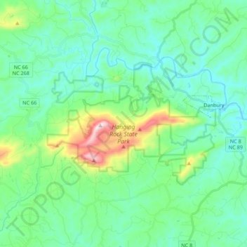 Mapa topográfico Hanging Rock State Park, altitude, relevo