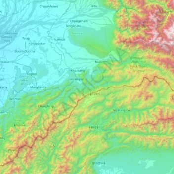 Mapa topográfico Changlang District, altitude, relevo