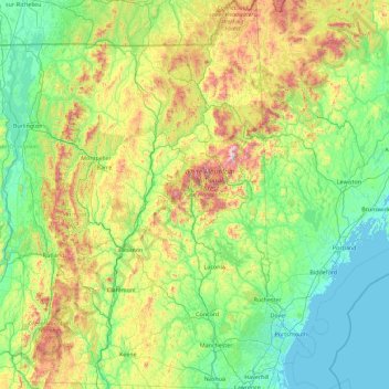 Mapa topográfico Nova Hampshire, altitude, relevo