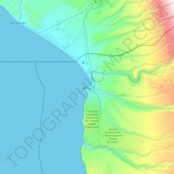 Mapa topográfico Arica, altitude, relevo