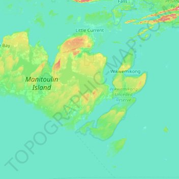 Mapa topográfico Northeastern Manitoulin and the Islands, altitude, relevo