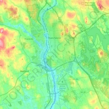 Mapa topográfico Manchester, altitude, relevo