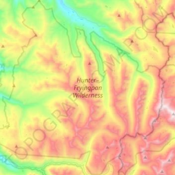 Mapa topográfico Hunter–Fryingpan Wilderness Area, altitude, relevo